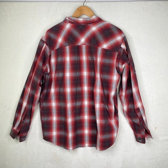 Columbia Red White Checkered Print Vented Back Button Up Shirt Men's Size Large - Picture 4 of 6